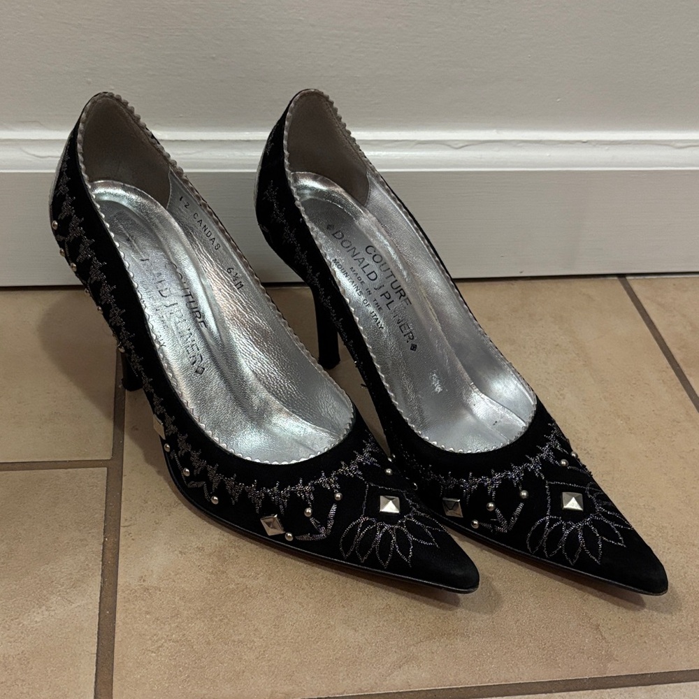 Donald J. Pliner Black Embellished Pointed-Toe Stiletto Heels